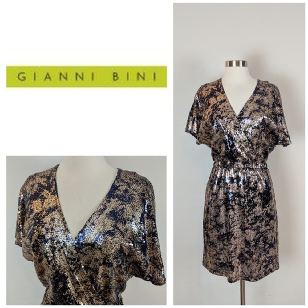 Gianni Bini sequin party dress in copper & blue